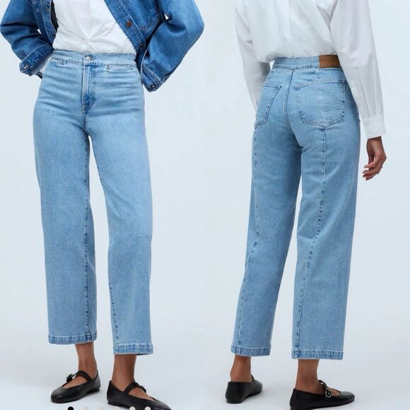 MADEWELL Emmett Wide Leg Crop Jeans Women 24 Tall Welt Pocket Blue NP438 - Picture 1 of 16